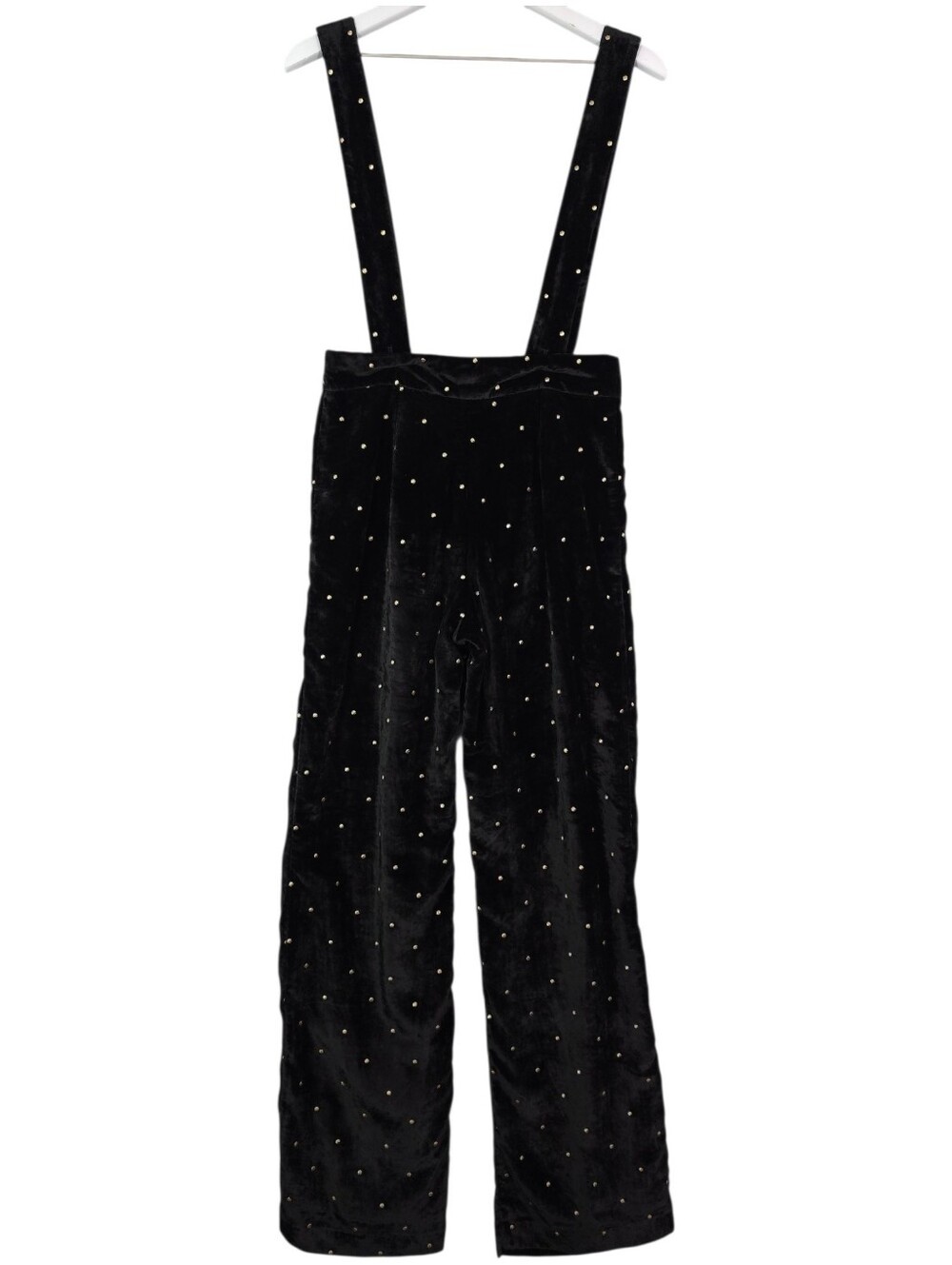 Sézane Siloe Black Velvet Gold Polka Dot Embroidered Overalls Suspenders - Picture 3 of 9